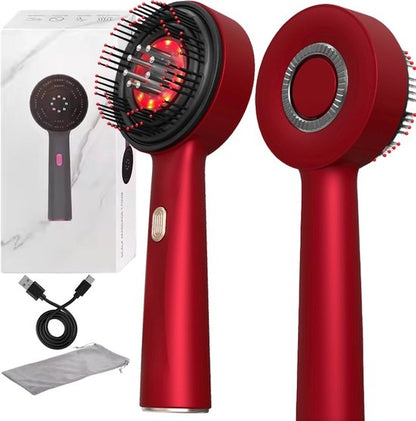 Brosse de massage électrique pour cuir chevelu avec thérapie par lumière rouge, accessoires inclus : câble de recharge et pochette de rangement